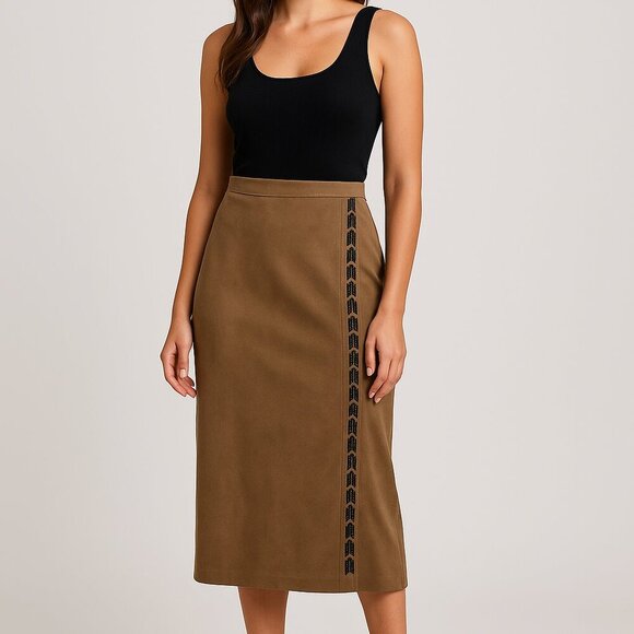 Stonebridge Faux Suede Beaded Midi Wrap Skirt Plus Size 16 Western - Picture 1 of 5
